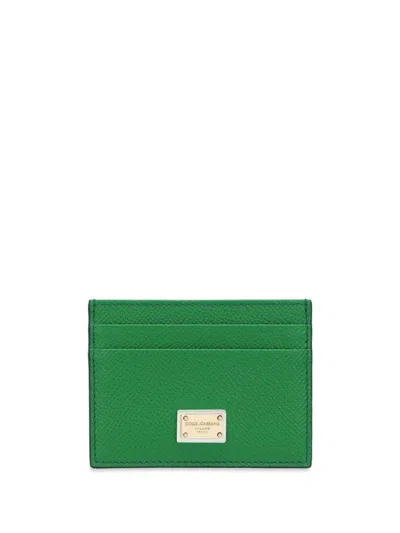 Dolce & Gabbana Dauphine Leather Cardholder In Green