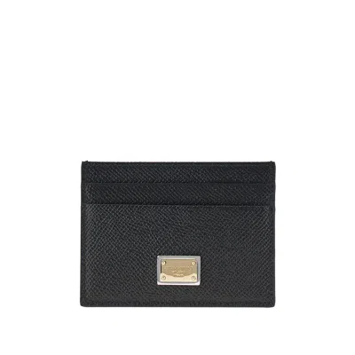Dolce & Gabbana Dauphine Leather Cardholder In Black