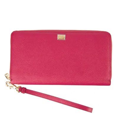 Pre-owned Dolce & Gabbana Dauphine Leather Clutch Wallet Bag With Logo Pink 07832