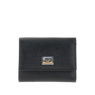 Dolce & Gabbana Dauphine Leather French Flap Wallet In Black