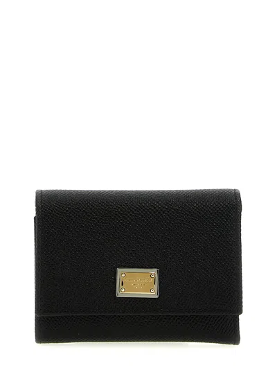 Dolce & Gabbana Dauphine Leather French Flap Wallet In Black