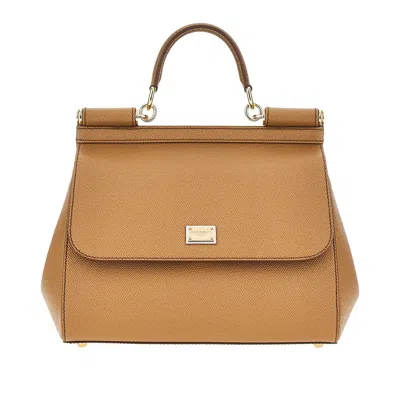 Dolce & Gabbana Dauphine Leather Large 'sicily' Bag In Sand
