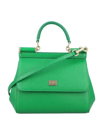 Dolce & Gabbana Dauphine Leather Sicily Medium Top-handle Bag In Green