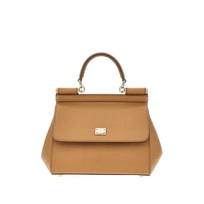 Dolce & Gabbana Dauphine Leather Small 'sicily' Bag In Sand