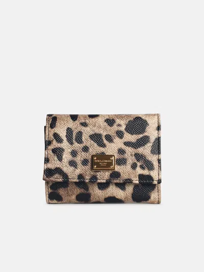 Dolce & Gabbana 'dauphine' Leopard Leather Portafolgio In Brown