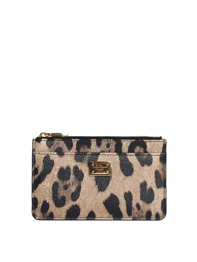 DOLCE & GABBANA DAUPHINE LEOPARD PRINT LEATHER CARD HOLDER