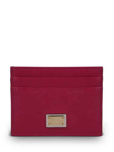 Dolce & Gabbana Dauphine Card Holder With Logo Plaque In Pink & Purple