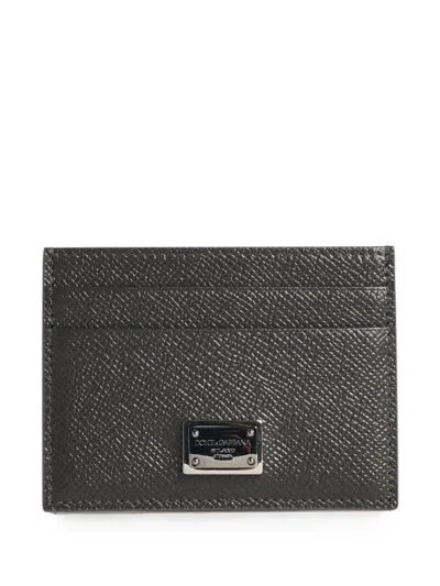 Dolce & Gabbana Dauphine Logo-plaque Grained-leather Card Holder In Gray