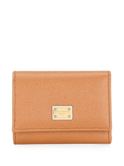 Dolce & Gabbana Dauphine Logo-plaque Pebbled-leather Wallet In Brown