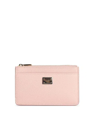 Dolce & Gabbana Dauphine Pink Calf Leather Card Holder In Nude