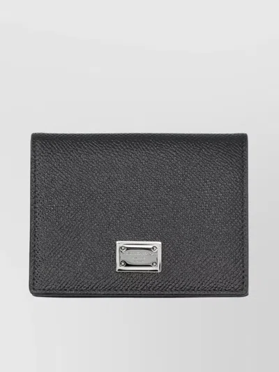 DOLCE & GABBANA DAUPHINE PLACCA TEXTURED FINISH CARD WALLET