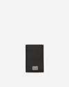 Dolce & Gabbana Black Calf Leather Logo Plaque Trifold Keyring Key Holder In Black