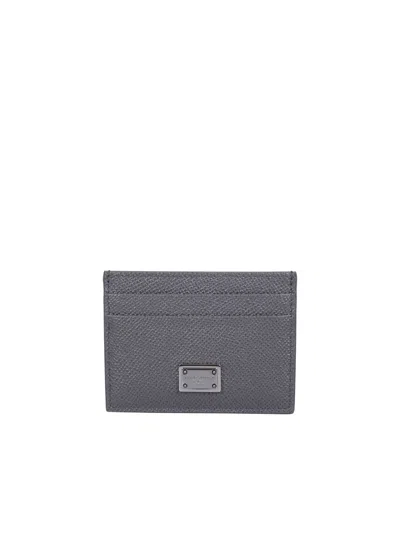 Dolce & Gabbana Dauphine Print Leather Card Holder In Grey