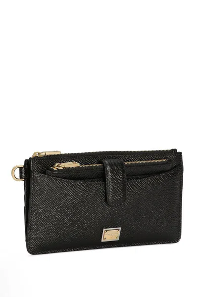 Dolce & Gabbana Dauphine-print Leather Wallet In Black