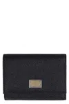 Dolce & Gabbana Black Dauphine Leather Wallet With Logo Plaque In Black