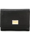 Dolce & Gabbana Black Dauphine Leather Wallet With Logo Plaque In Black