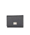 Dolce & Gabbana Black Dauphine Leather Wallet With Logo Plaque In Black