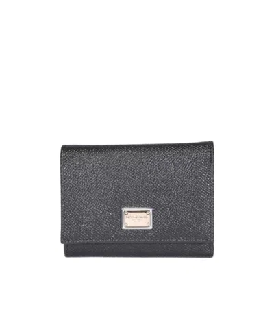 Dolce & Gabbana Logo Plaque Tri-fold Wallet In Black