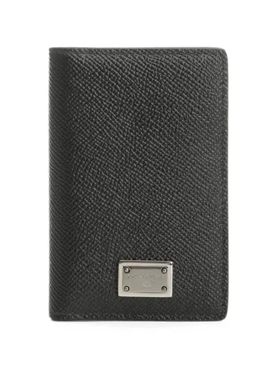 Dolce & Gabbana Dauphine-print Calfskin Bifold Card Holder In Black