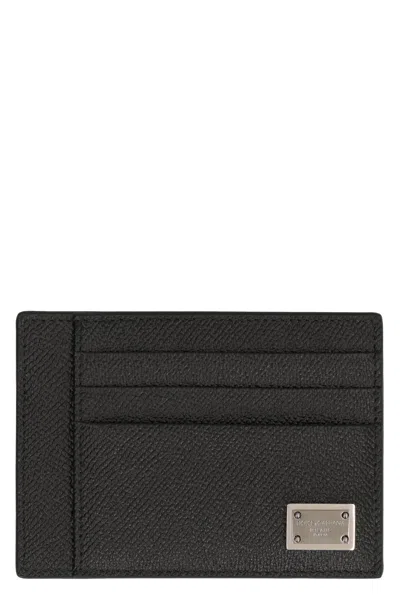 Dolce & Gabbana Dauphine-print Calfskin Card Case In Black