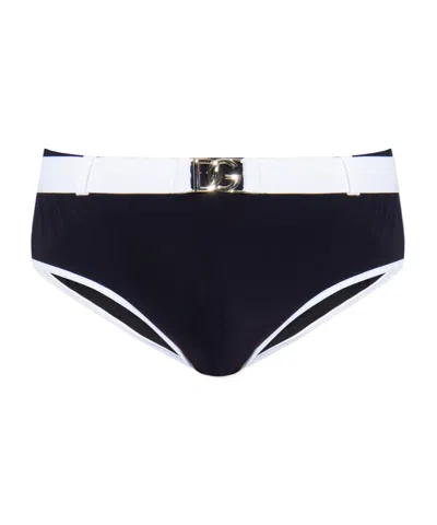 Dolce & Gabbana David Logo-buckle Swimming Trunks In Black