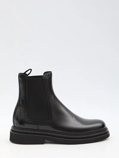 DOLCE & GABBANA BLACK BRUSHED LEATHER ANKLE BOOT