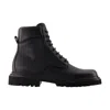 Dolce & Gabbana Grained Leather Lace-up Ankle Boots In Black