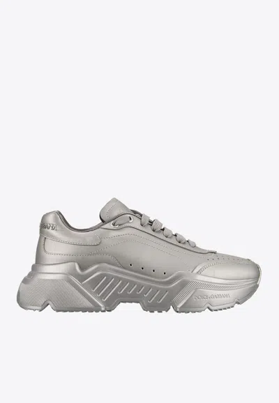 Dolce & Gabbana Daymaster Metallic Leather Running Sneakers In Gray