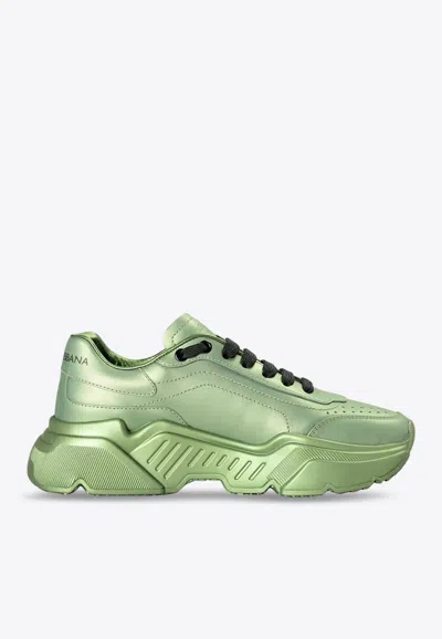 Dolce & Gabbana Daymaster Metallic Leather Running Sneakers In Green