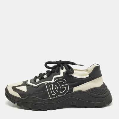 Pre-owned Dolce & Gabbana Daymaster Size 37 Black Fabric Leather And Suede Lace Up Sneakers