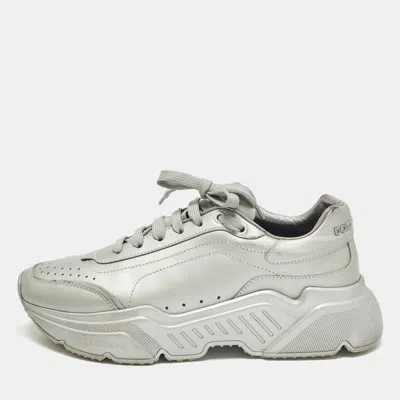 Pre-owned Dolce & Gabbana Daymaster Size 41 Grey Leather Lace Up Sneakers In Gray