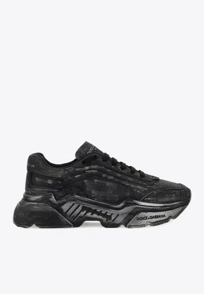 Dolce & Gabbana Daymaster Vintage Leather Sneakers In Black