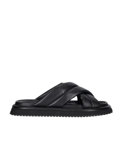 Dolce & Gabbana Debossed-logo Leather Sandals In Black