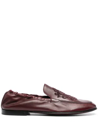 Dolce & Gabbana Debossed-motif Polished-finish Loafers In Red