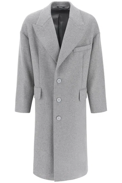 Dolce & Gabbana Single-breasted Wool Coat In Melange Grey