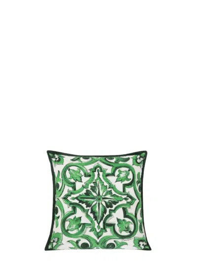 Dolce & Gabbana Majolica Print Cushion In Green