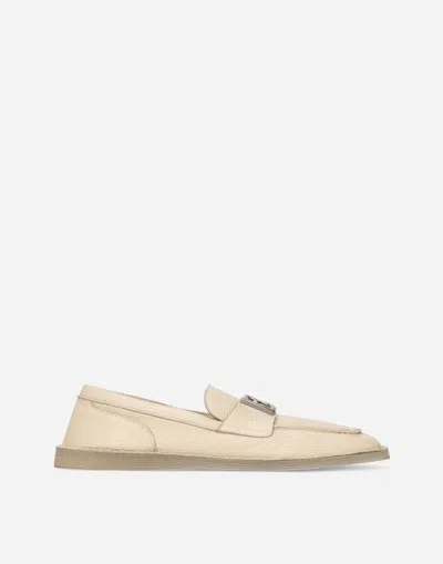 Dolce & Gabbana Logo-plaque Leather Loafers In Beige