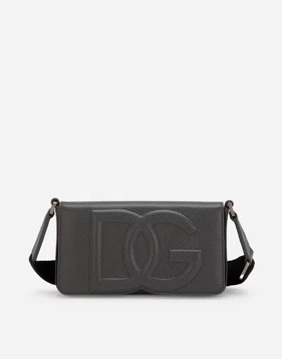 Dolce & Gabbana Logo-embossed Leather Shoulder Bag In Grey