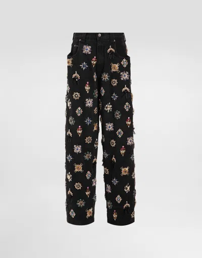 Dolce & Gabbana Rhinestones-embellished L Jeans In Black