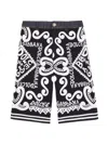 Dolce & Gabbana Denim And Javanese Bermuda Shorts With Marina Print In Blue