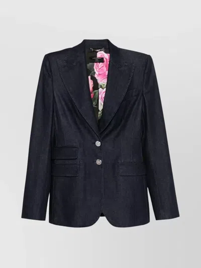DOLCE & GABBANA DENIM AND SILK TURLINGTON JACKET