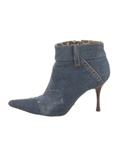 Pre-owned Dolce & Gabbana Denim Animal Print Boots In Blue