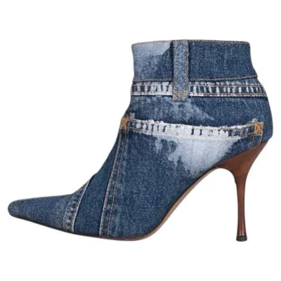 Pre-owned Dolce & Gabbana Denim Animal Print Stiletto Ankle Boots Eu 38.5, Blue