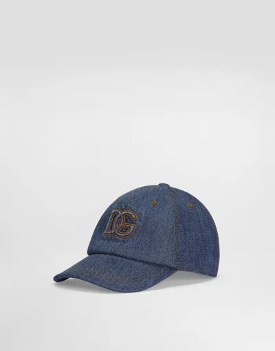 Dolce & Gabbana Kids' Denim Baseball Hat With Logo In Blue