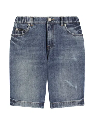 Dolce & Gabbana Kids' Denim Bermuda Shorts With Logo In Blue