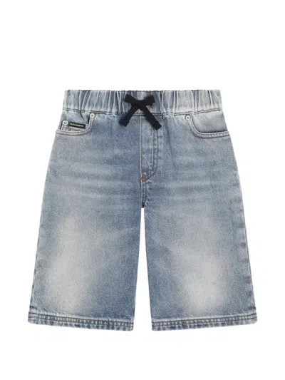 Dolce & Gabbana Kids' Denim Bermuda Shorts With Salt&pepper Wash In Blue