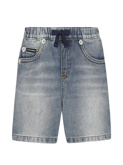Dolce & Gabbana Babies' Denim Bermuda Shorts With Salt&pepper Wash In Blue