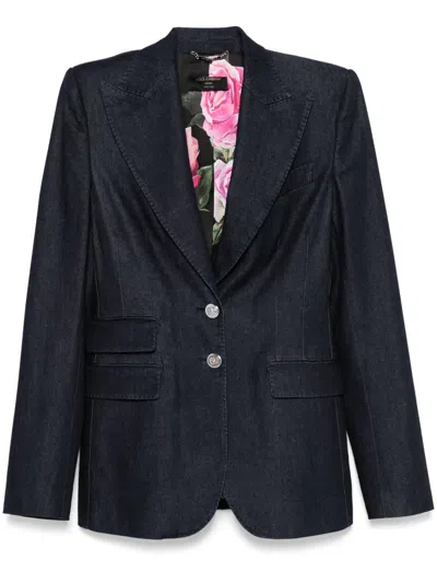 Dolce & Gabbana Denim Blazer In Navy Blue