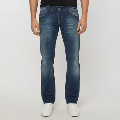 Pre-owned Dolce & Gabbana Denim Blue Distressed Straight Fit Jeans L/waist 35''