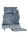 Dolce & Gabbana Pointed Toe Denim Ankle Boots In Blue